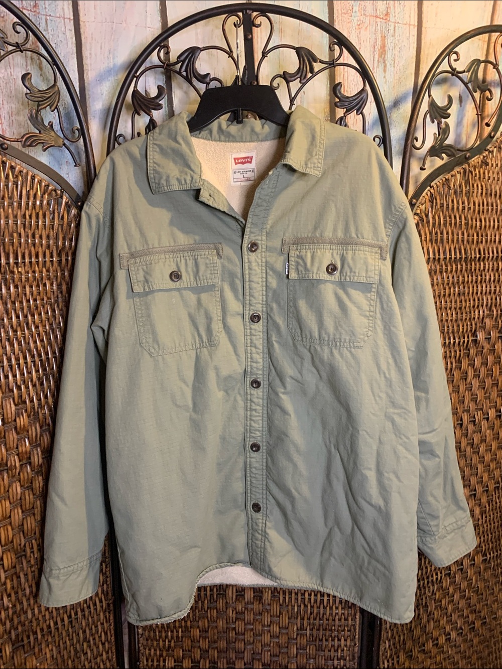 Levi’s Sherpa-Lined Button Down Canvas Light Jacket Shacket Size L